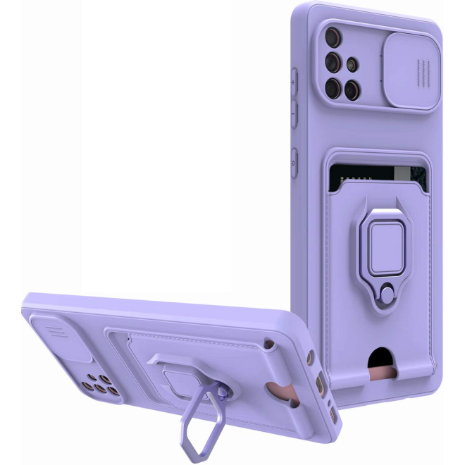 Bodycell Multifunction - Ανθεκτική Θήκη Samsung Galaxy A71 με Λουράκι Λαιμού / Κάλυμμα Κάμερας / Ring Holder / Υποδοχή Κάρτας - Purple