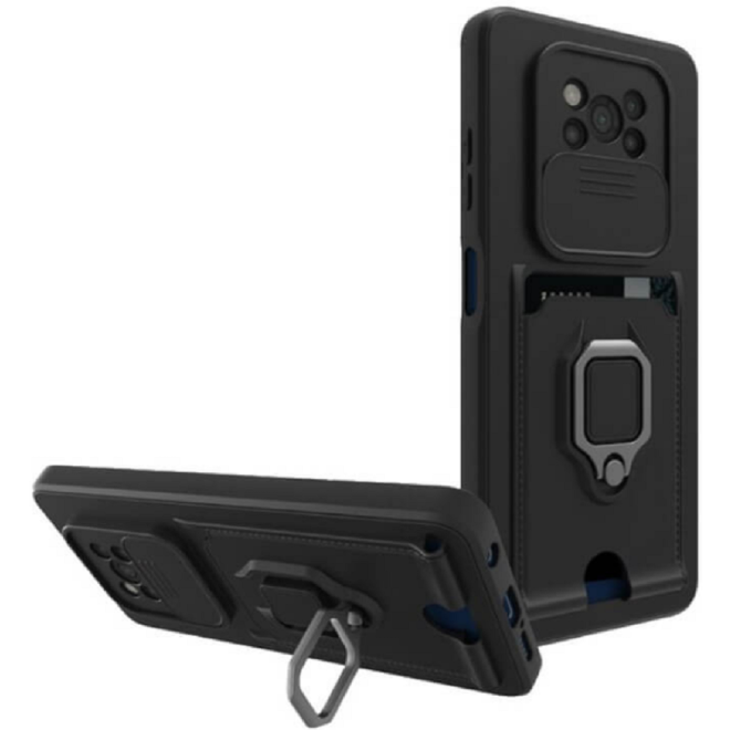Bodycell Multifunction - Ανθεκτική Θήκη Xiaomi Poco X3 Pro / X3 NFC με Λουράκι Λαιμού / Κάλυμμα Κάμερας / Ring Holder / Υποδοχή Κάρτας - Black