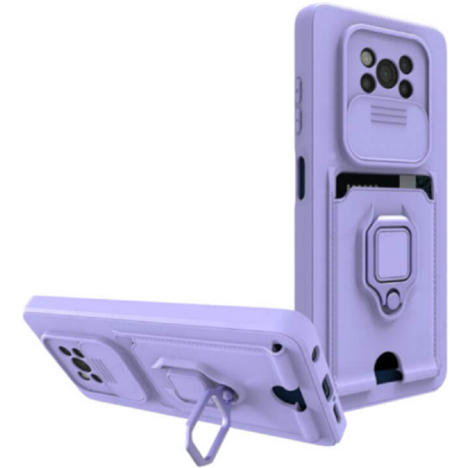 Bodycell Multifunction - Ανθεκτική Θήκη Xiaomi Poco X3 Pro / X3 NFC με Λουράκι Λαιμού / Κάλυμμα Κάμερας / Ring Holder / Υποδοχή Κάρτας - Purple