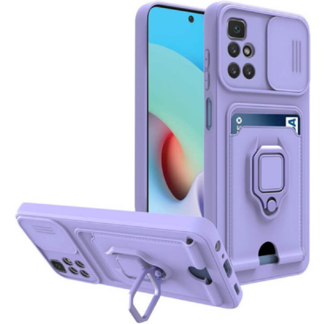 Bodycell Multifunction - Ανθεκτική Θήκη Xiaomi Redmi 10 / Redmi 10 2022 με Λουράκι Λαιμού / Κάλυμμα Κάμερας / Ring Holder / Υποδοχή Κάρτας - Purple