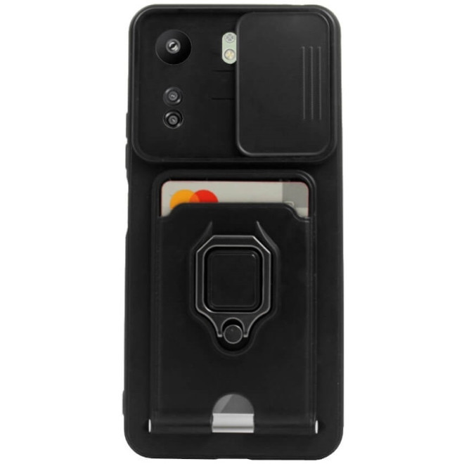 Bodycell Multifunction - Ανθεκτική Θήκη Xiaomi Redmi 13C 4G / Poco C65 με Λουράκι Λαιμού / Κάλυμμα Κάμερας / Ring Holder / Υποδοχή Κάρτας - Black