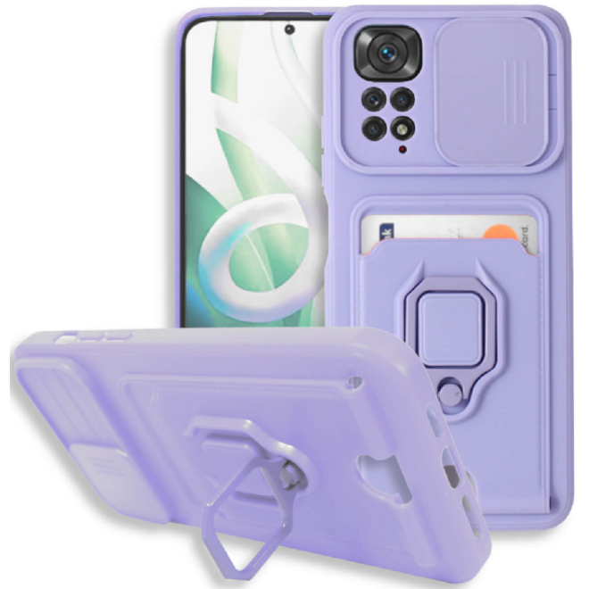 Bodycell Multifunction - Ανθεκτική Θήκη Xiaomi Redmi Note 11 Pro / Redmi Note 12 Pro 4G με Λουράκι Λαιμού / Κάλυμμα Κάμερας / Ring Holder / Υποδοχή Κάρτας - Purple