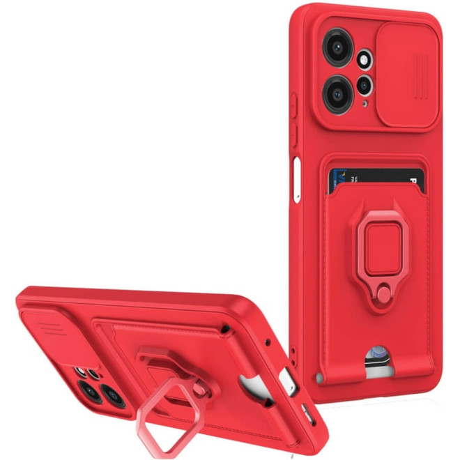 Bodycell Multifunction - Ανθεκτική Θήκη Xiaomi Redmi Note 12 4G με Λουράκι Λαιμού / Κάλυμμα Κάμερας / Ring Holder / Υποδοχή Κάρτας - Red
