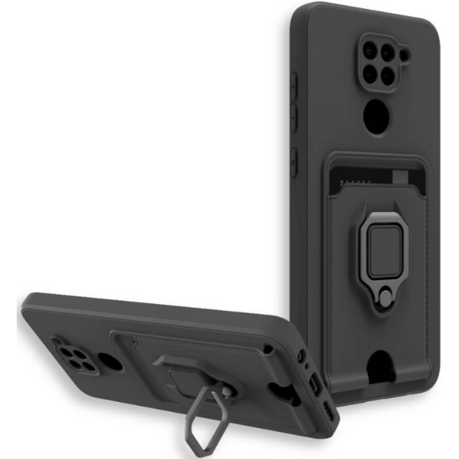 Bodycell Multifunction - Ανθεκτική Θήκη Xiaomi Redmi Note 9 με Λουράκι Λαιμού / Κάλυμμα Κάμερας / Ring Holder / Υποδοχή Κάρτας - Black