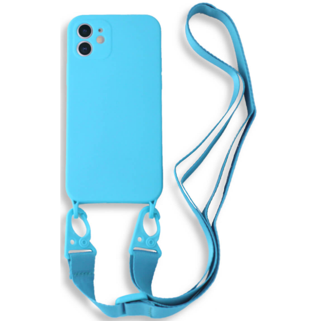 Bodycell Θήκη Σιλικόνης με Λουράκι Λαιμού - Apple iPhone 12 - Light Blue