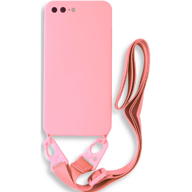 Bodycell Θήκη Σιλικόνης με Λουράκι Λαιμού - Apple iPhone 8 Plus / 7 Plus - Pink