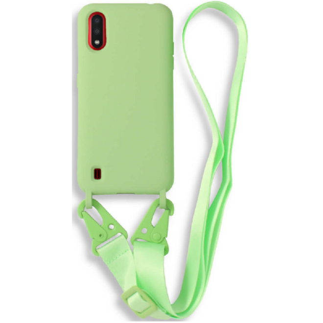 Bodycell Θήκη Σιλικόνης με Λουράκι Λαιμού - Samsung Galaxy A01 - Green