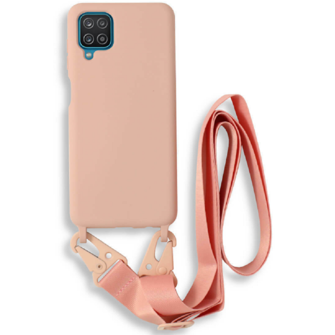 Bodycell Θήκη Σιλικόνης με Λουράκι Λαιμού - Samsung Galaxy A12 - Pink