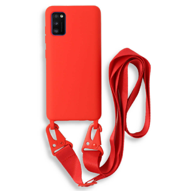 Bodycell Θήκη Σιλικόνης με Λουράκι Λαιμού - Samsung Galaxy A41 - Red