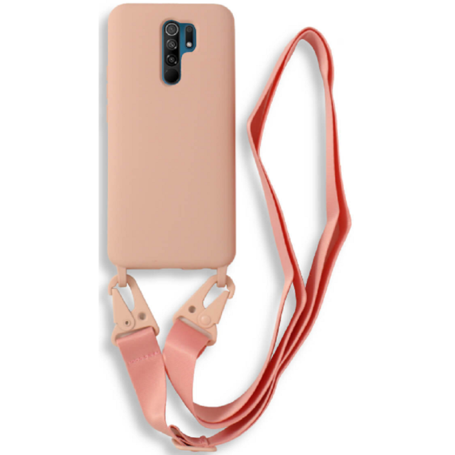 l Θήκη Σιλικόνης με Λουράκι Λαιμού - Xiaomi Redmi 9 - Pink