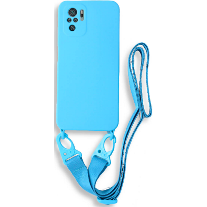 Bodycell Θήκη Σιλικόνης με Λουράκι Λαιμού - Xiaomi Redmi Note 10 / Note 10S - Blue 