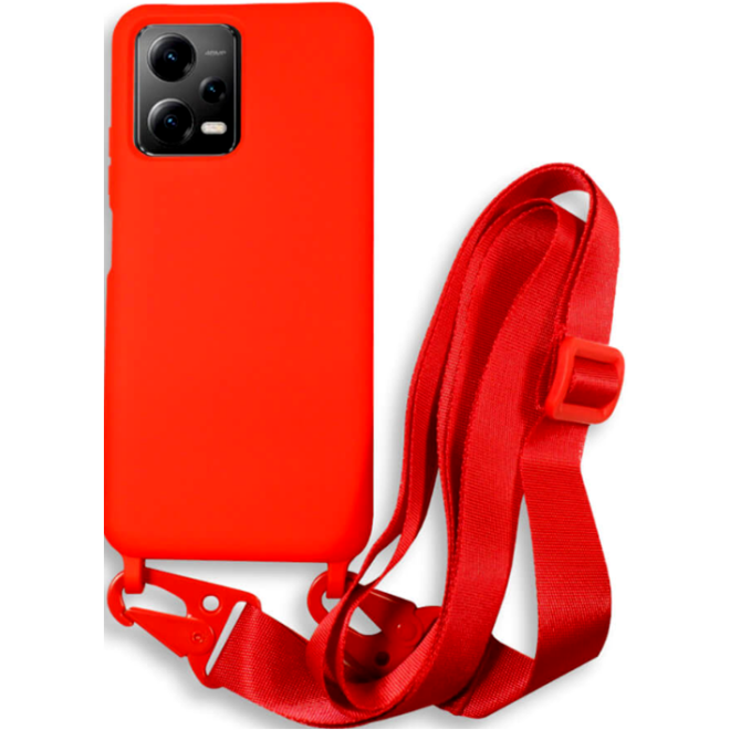 Bodycell Θήκη Σιλικόνης με Λουράκι Λαιμού - Xiaomi Redmi Note 12 5G / Poco X5 - Red