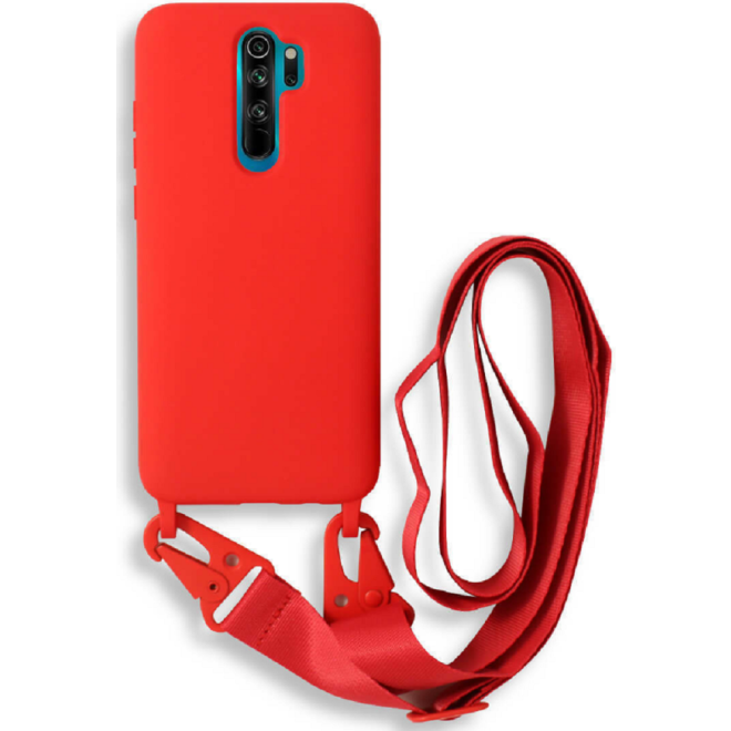 Bodycell Θήκη Σιλικόνης με Λουράκι Λαιμού - Xiaomi Redmi Note 8 Pro - Red