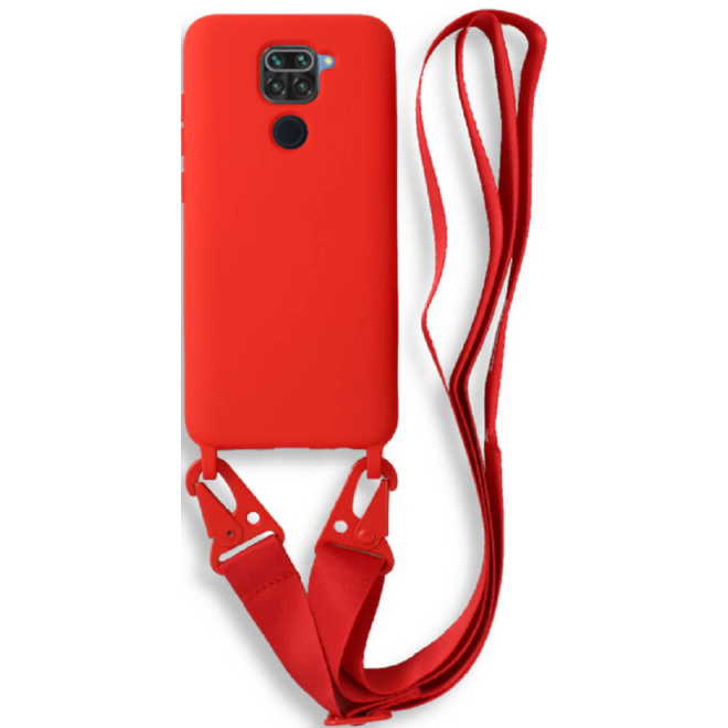 Bodycell Θήκη Σιλικόνης με Λουράκι Λαιμού - Xiaomi Redmi Note 9 - Red