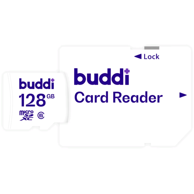 Buddi Κάρτα Μνήμης MicroSD 128GB C6 με Αντάπτορα SDXC - White - 5 Έτη Εγγύηση