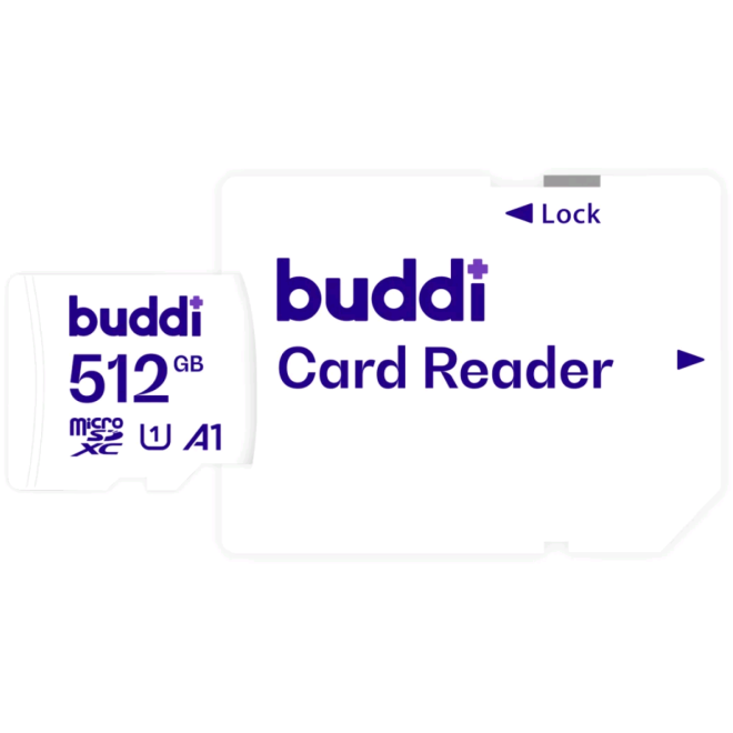 Buddi Κάρτα Μνήμης MicroSD 512GB Class U1A1 με Αντάπτορα SDXC - White - 5 Έτη Εγγύηση