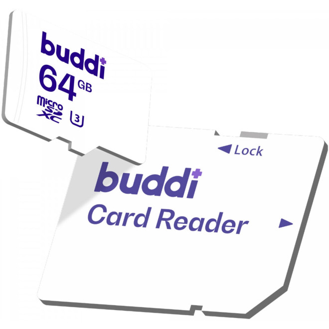 Buddi Κάρτα Μνήμης MicroSD 64GB Class U3 με Αντάπτορα SDXC - White - 5 Έτη Εγγύηση