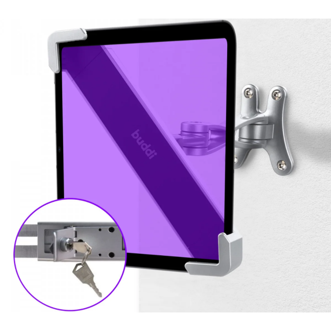 Buddi Lock Series Tablet Holder Wall Mount with Theft Protection - Universal Αντικλεπτική Βιδωτή Βάση Τοίχου για Στήριξη Tablet 9" - 14" - Silver - 5 Έτη Εγγύηση