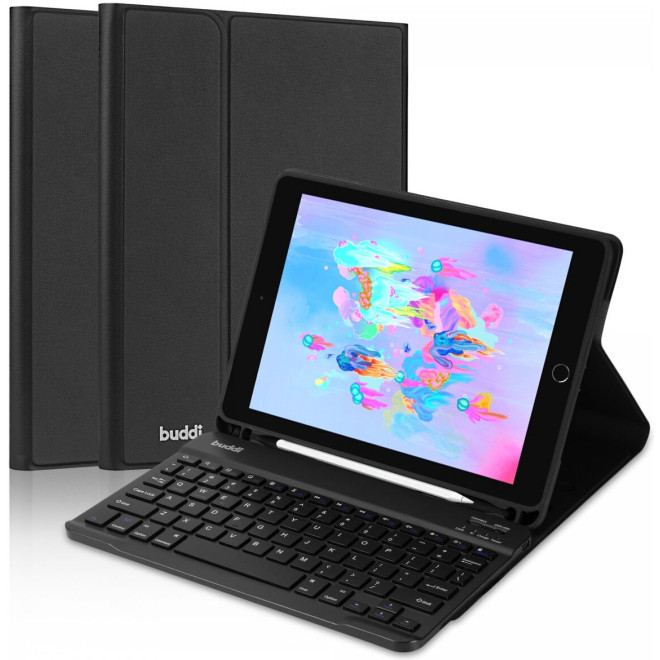 Buddi Zuna Keyboard Case - Θήκη με Υποδοχή για Apple Pencil και Πληκτρολόγιο Bluetooth - Apple iPad 9.7'' 2018 / 2017 / Air 2 - Black