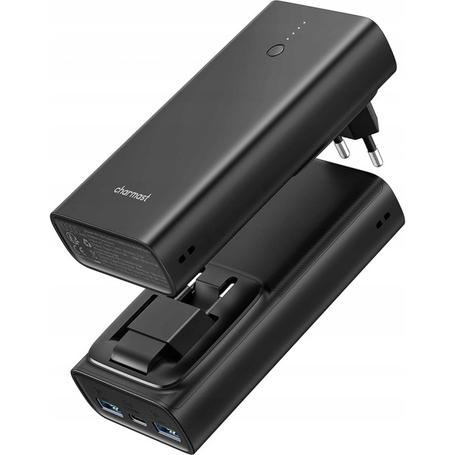 Charmast PowerBank & Wall Adapter C1146L - Φορητή Μπαταρία Φόρτισης 10.000mAh / Φορτιστής Τοίχου με 2 x USB-Α / 1 x Type-C - 20W - Black