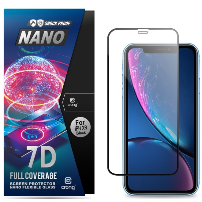 Crong 7D Nano Flexible Glass - Fullface Αντιχαρακτικό Υβριδικό Γυαλί Οθόνης Apple iPhone 11 / XR - Black - 0.3mm 