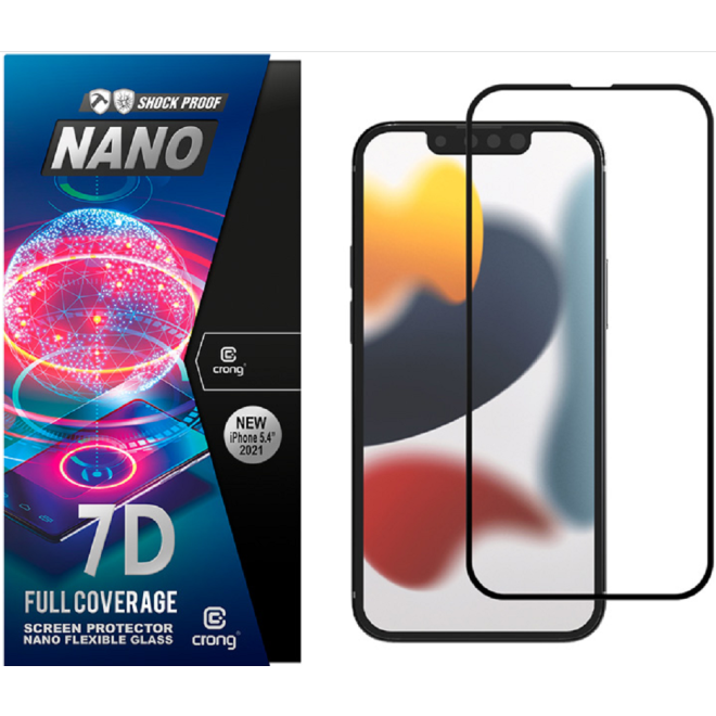 Crong 7D Nano Flexible Glass - Fullface Αντιχαρακτικό Υβριδικό Γυαλί Οθόνης Apple iPhone 13 mini - Black - 0.3mm