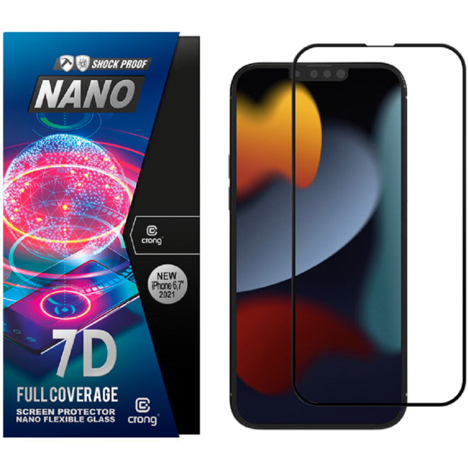 Crong 7D Nano Flexible Glass - Fullface Αντιχαρακτικό Υβριδικό Γυαλί Οθόνης Apple iPhone 13 Pro Max - Black - 0.3mm