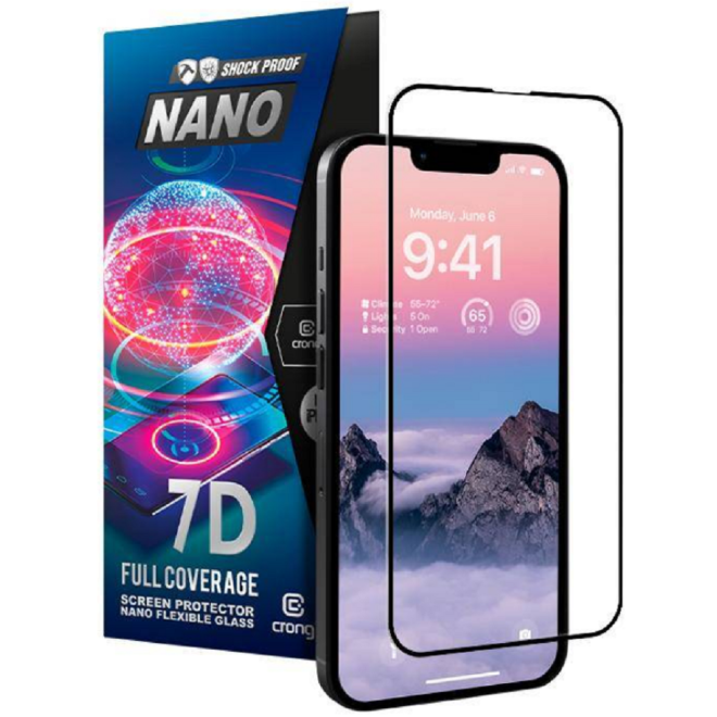 Crong 7D Nano Flexible Glass - Fullface Αντιχαρακτικό Υβριδικό Γυαλί Οθόνης Apple iPhone 14 Pro - Black - 0.3mm
