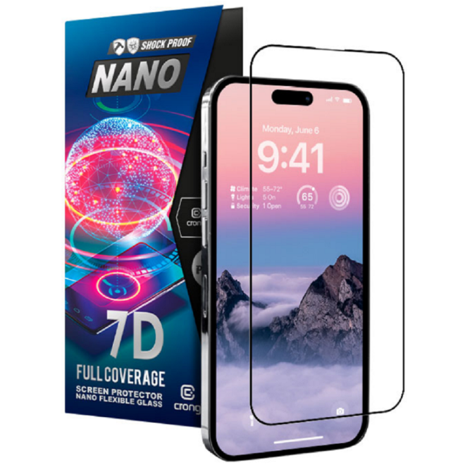 Crong 7D Nano Flexible Glass - Fullface Αντιχαρακτικό Υβριδικό Γυαλί Οθόνης Apple iPhone 14 Pro Max - Black - 0.3mm