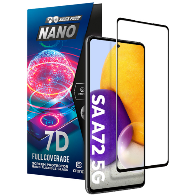 Crong 7D Nano Flexible Glass - Fullface Αντιχαρακτικό Υβριδικό Γυαλί Οθόνης Samsung Galaxy A72 - Black - 0.3mm