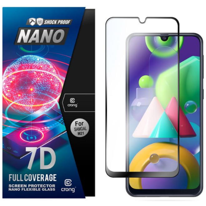 Crong 7D Nano Flexible Glass - Fullface Αντιχαρακτικό Υβριδικό Γυαλί Οθόνης Samsung Galaxy M21 - 0.3mm 