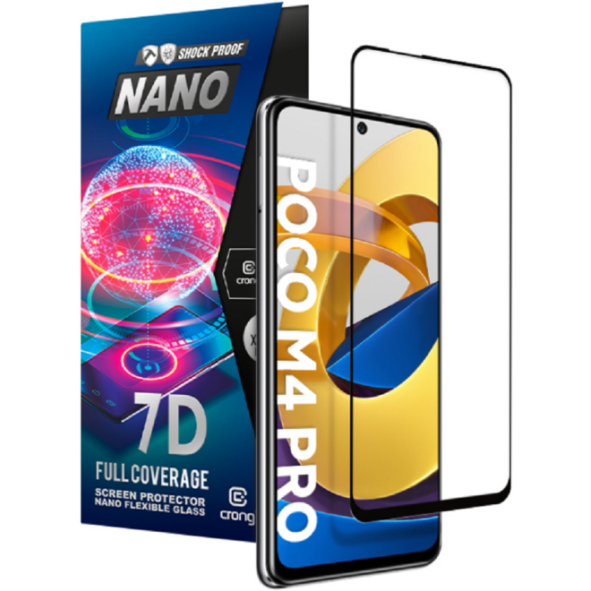 Crong 7D Nano Flexible Glass - Fullface Αντιχαρακτικό Υβριδικό Γυαλί Οθόνης Xiaomi Poco M4 Pro 5G - Black - 0.3mm