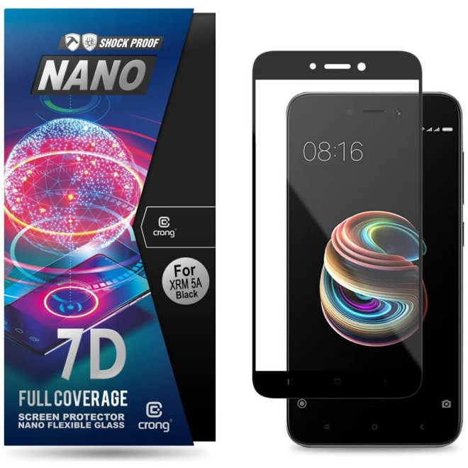 Crong 7D Nano Flexible Glass - Fullface Αντιχαρακτικό Υβριδικό Γυαλί Οθόνης Xiaomi Redmi 5A - Black - 0.3mm