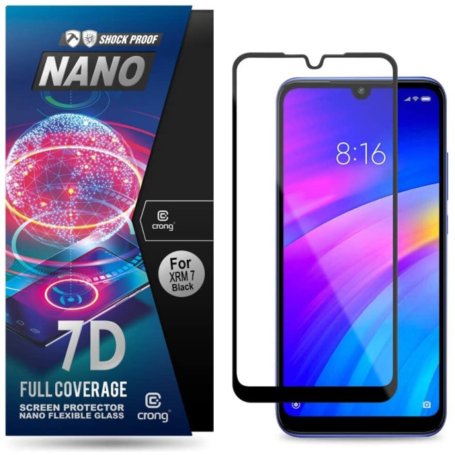 Crong 7D Nano Flexible Glass - Fullface Αντιχαρακτικό Υβριδικό Γυαλί Οθόνης Xiaomi Redmi 7 - Black - 0.3mm