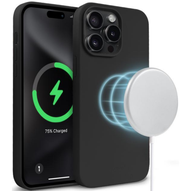 Crong Color Magnetic - Θήκη MagSafe Premium Σιλικόνης - Apple iPhone 15 Pro - Black
