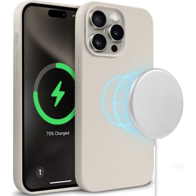 Θήκη Apple iPhone 15 Pro Max - Crong Color Magnetic Premium Σιλικόνης με MagSafe - Stone Beige
