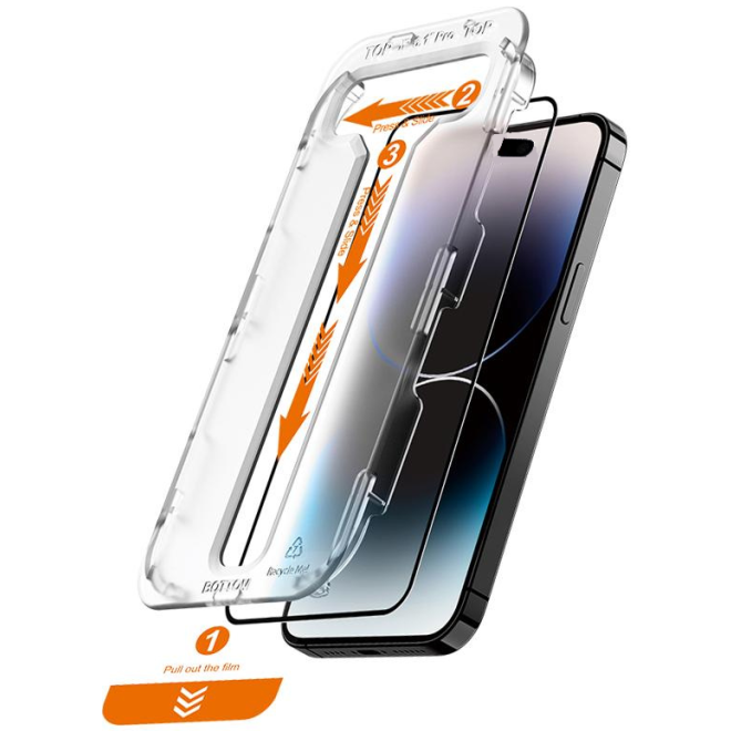 Crong EasyShield Premium Tempered Glass - Fullface Αντιχαρακτικό Γυαλί Προστασίας Οθόνης - Apple iPhone 14 Pro - 2 Τεμάχια - Black