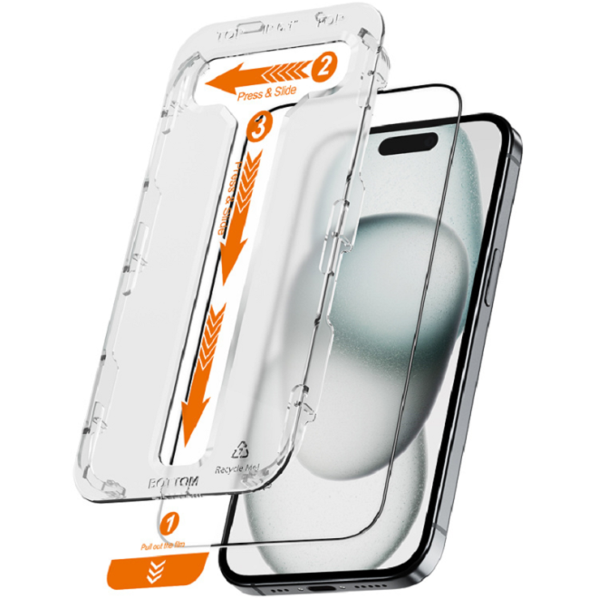 Crong EasyShield Premium Tempered Glass - Fullface Αντιχαρακτικό Γυαλί Προστασίας Οθόνης - Apple iPhone 15 Plus - 2 Τεμάχια - Black