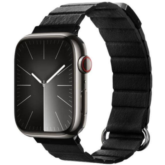Crong Eclipse Strap - Λουράκι από Οικολογικό Δέρμα - Apple Watch Ultra2/Ultra1/SE/10/9/8/7/6/5/4 (49/46/45/44mm) - Black
