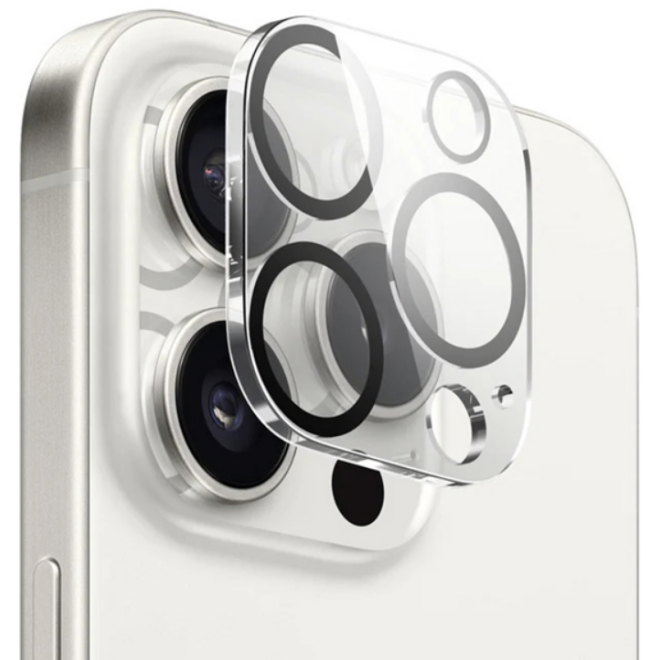 Crong Lens Shield - Αντιχαρακτικό Προστατευτικό Γυαλί για Φακό Κάμερας Apple iPhone 15 Pro / 15 Pro Max - Clear
