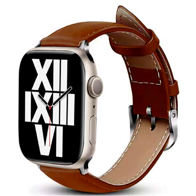Crong Noble Band - Δερμάτινο Λουράκι Apple Watch SE/10/9/8/7/6/5/4 (42/41/40mm) - Mokka