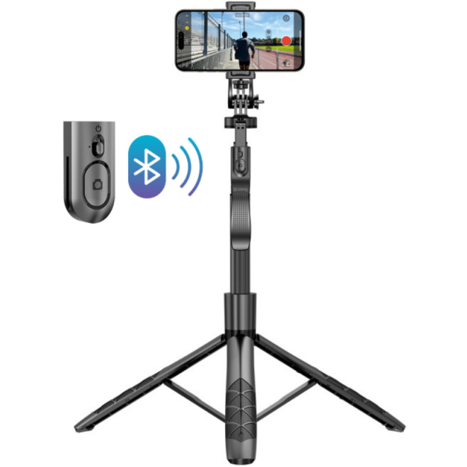 Crong SelfieGo Ultra - Ασύρματο Bluetooth Selfie Stick & Τρίποδο Αλουμινίου με Τηλεχειριστήριο - Black