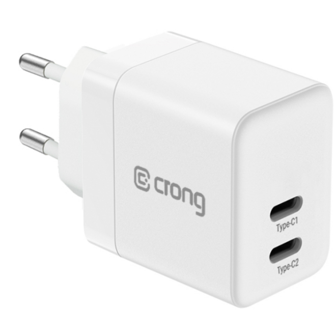 Crong Ultra Compact GaN - Ταχυφορτιστής Ταξιδιού με 2 x Type-C - 35W - White - 2 Έτη Εγγύηση