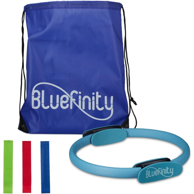 Δαχτυλίδι Pilates Bluefinity 37cm με 3 x Λάστιχα Γυμναστικής & Θήκη Μεταφοράς Turquoise / Green / Blue / Red