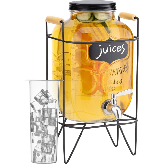 Διανεμητής Ποτού Navaris Drink Dispenser Γυάλινος με 2 x Ένθετα για Φρούτα και Πάγο & Μεταλλική Βάση 5L Clear / Black
