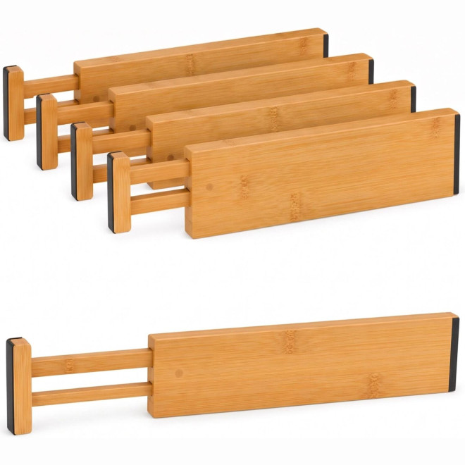 Διαχωριστικά Συρταριών Relaxdays Bamboo Drawer Dividers Ρυθμιζόμενα 43.5–56.5cm από Μπαμπού 4 Τεμάχια Natural / Black