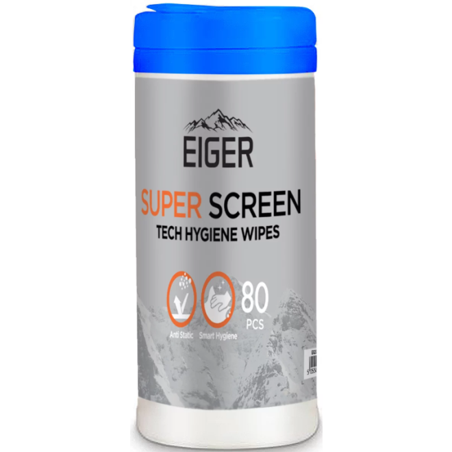 Eiger Super Screen Tech Hygiene Wipes - Μαντηλάκια Καθαρισμού Οθόνης & Συσκευών - 80 Τεμάχια