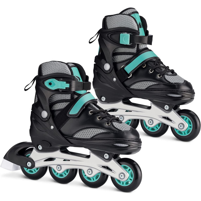 Navaris Roller Skates - Ρυθμιζόμενα / Αυξομειούμενα Rollers Ενηλίκων / Παιδικά - L - EU 39-42 - Black / Turquoise