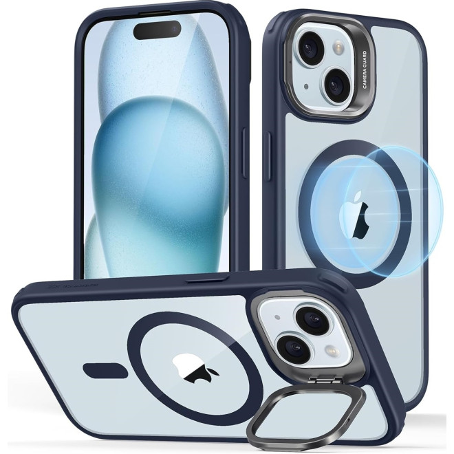 ESR Classic Kickstand Hybrid HaloLock - Διάφανη Ανθεκτική MagSafe Θήκη Apple iPhone 15 Plus - Clear / Dark Blue