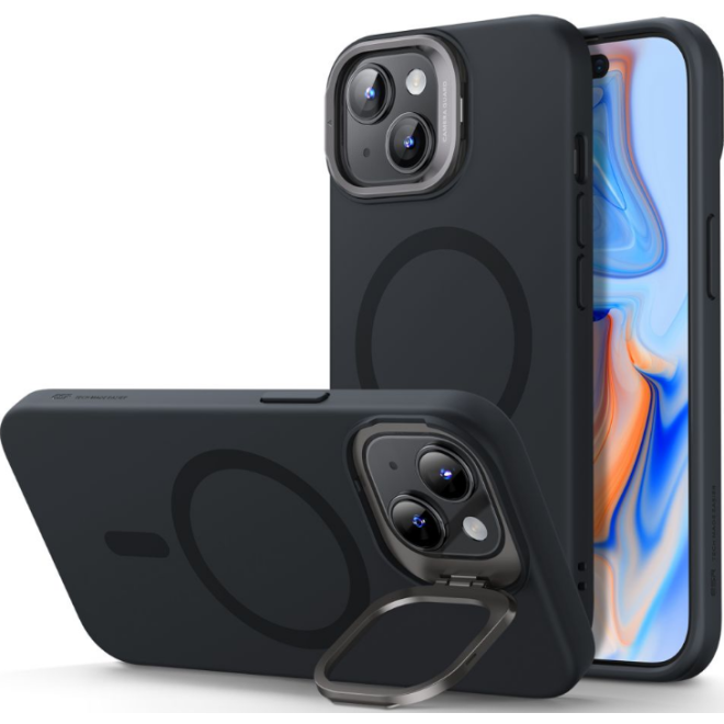 ESR Cloud Soft with Stash Stand - Ανθεκτική MagSafe Θήκη Σιλικόνης Apple iPhone 15 Plus με Kickstand - Black